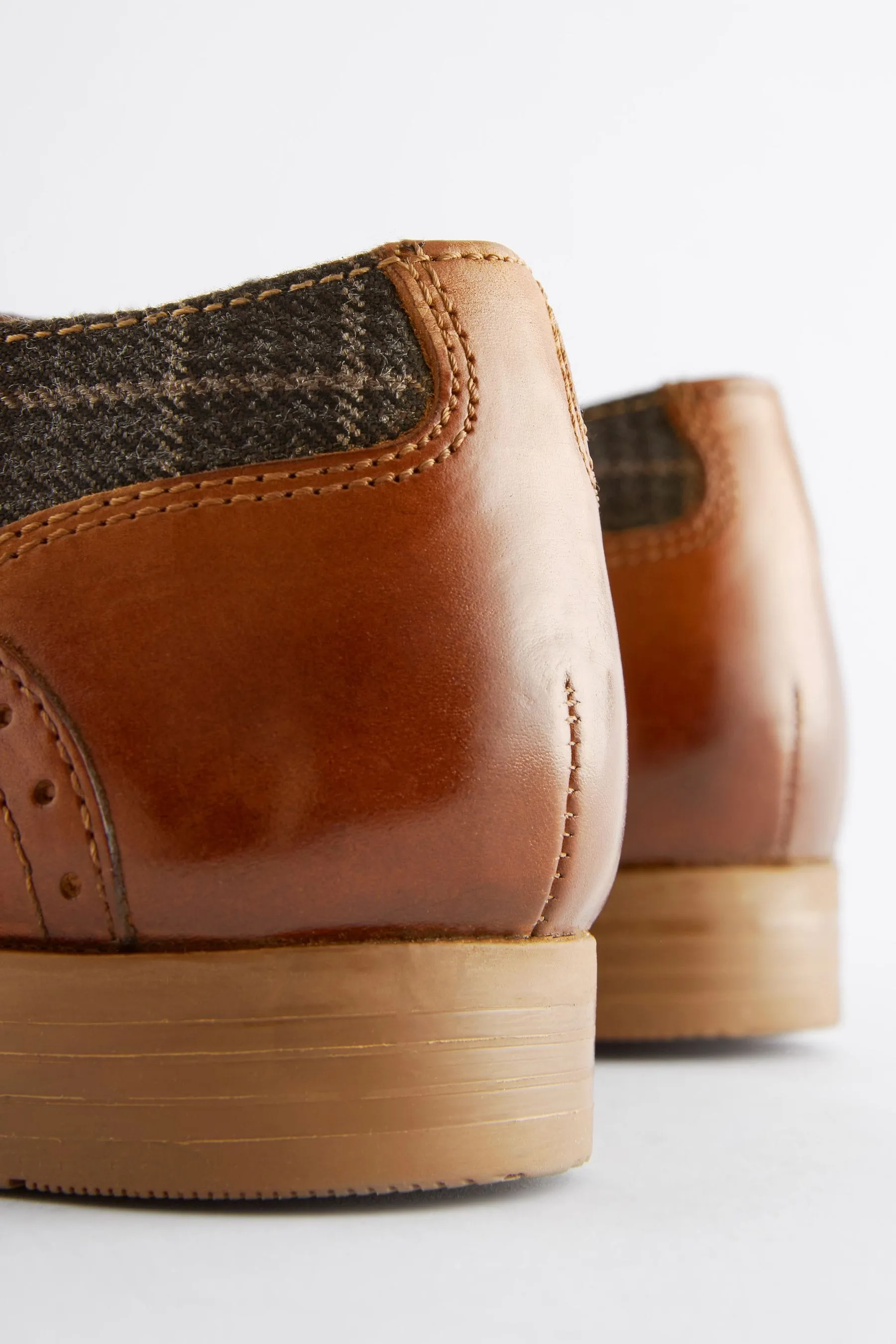 Marrone chiaro   - Scarpe brogue in pelle e A quadri